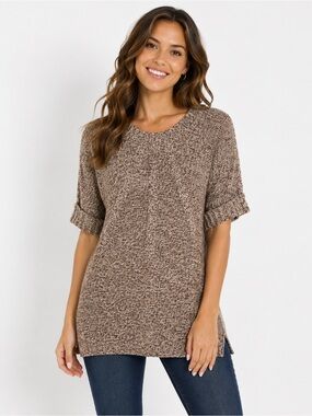Fashion Bug Crew neck tunic knit sweater with‎ short sleeves, Size M